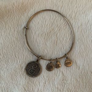 Alex and Ani Initial E silver charm bangle